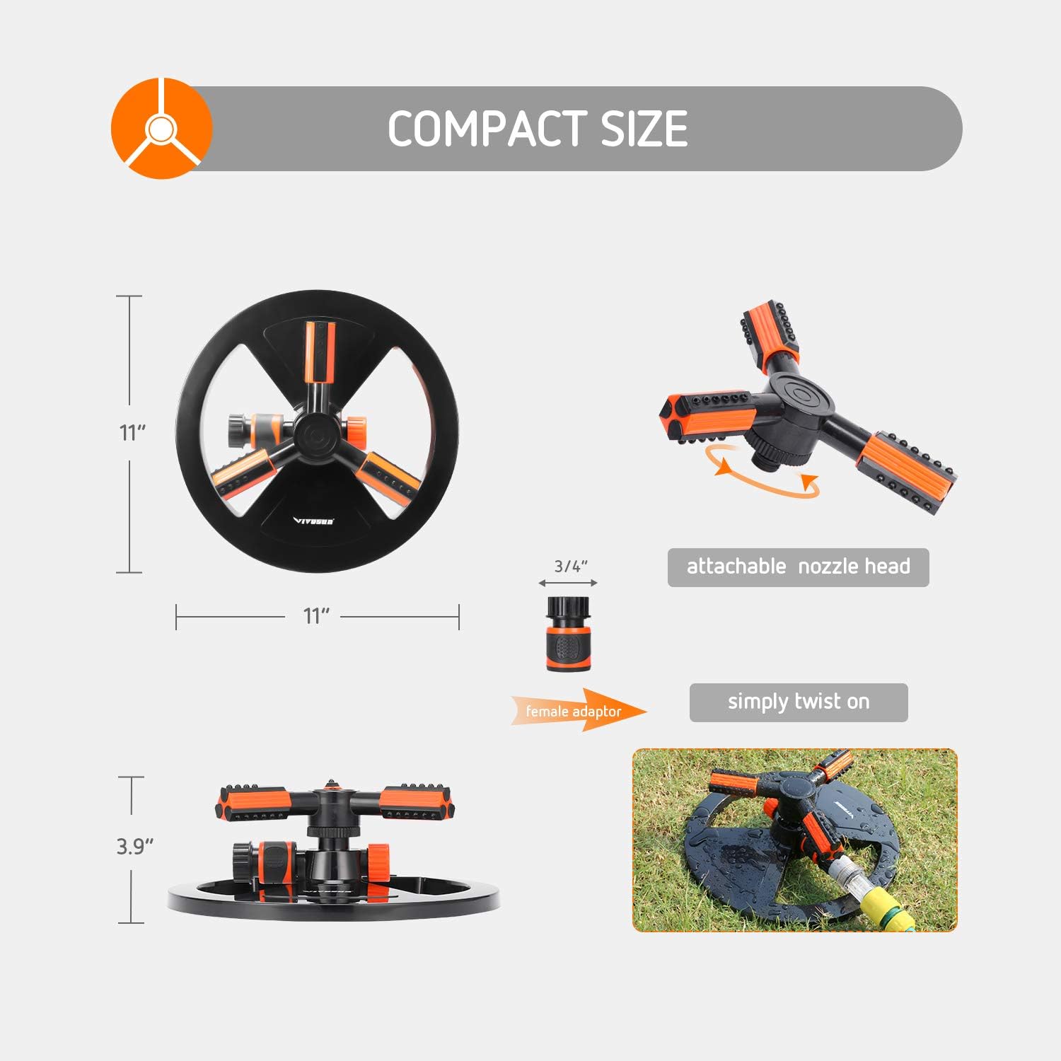 VIVOSUN Garden Sprinkler Adjustable Lawn Irrigation System 360 Degree Rotating Lawn Sprinkler Automatic Garden Water Sprinklers with Hose Quick Connect Adapter : Garden & Outdoor
