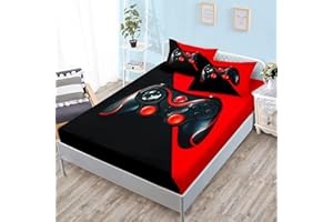 HOSIMA Gaming Bedding Gamepad Fitted Sheet Twin Size and Gamer Bedding Sets for Boys Used to Gamer Room Decor,1 Fitted Sheet+2 Pillowcases.