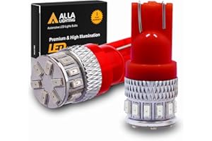 Alla Lighting T10 168 194 LED Lights Bulbs W5W 2825, Super Bright Red 360° Cars, Trucks' Marker, Inner Tail, Interior Dome, Map, Trunk, Door Stepwell Lights Lamps, 12V 175 161 3014-SMD