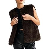 Flygo Faux Fur Vest Women Sleeveless Faux Fur Jacket Furry Open Front Cardigan Top Fluffy Winter Vest Outerwear