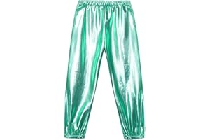 Nikiikoo Kids Girls Boys Hip Hop Dance Pants Shiny Metallic Harem Pants Stage Performance Street Dancewear