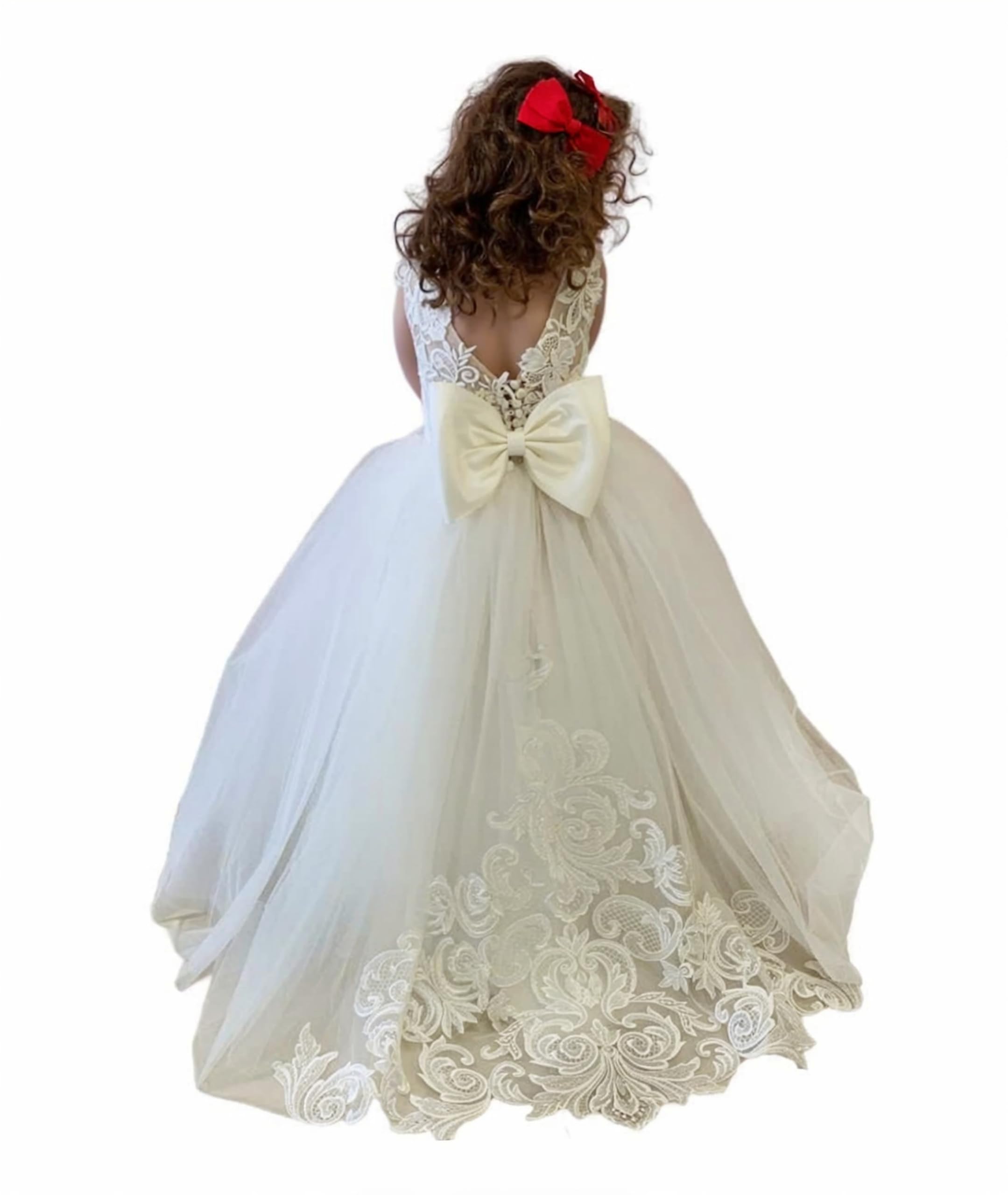 Photo 1 of Flower Girls Dresses Vintage Lace Maxi Bridesmaid Dress Princess Birthday Wedding Party Tulle Pegeant Evening Formal Prom Dance Gown,Ivory 5
