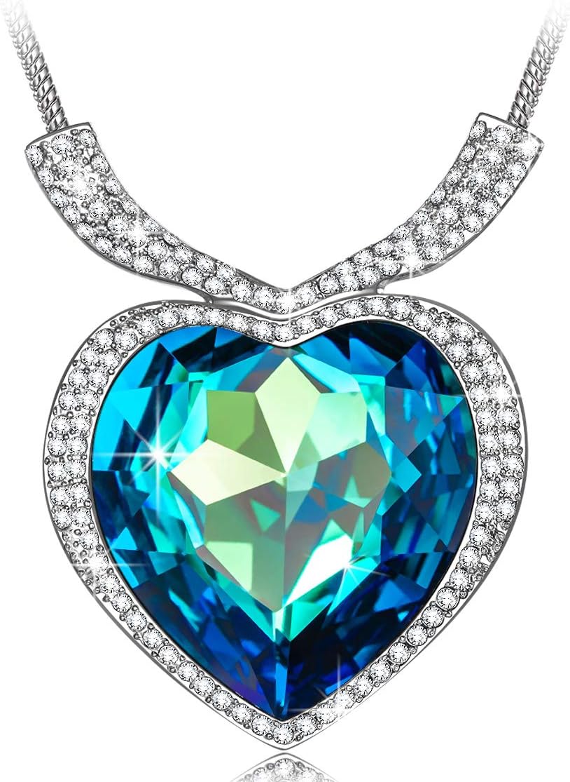 QIANSE Necklaces Gifts Venice Dream Ocean Blue Pendant Necklace Made with SWAROVSKI Crystal, Women Fashion Necklace Jewelry, Christmas Birthday Gifts for Her