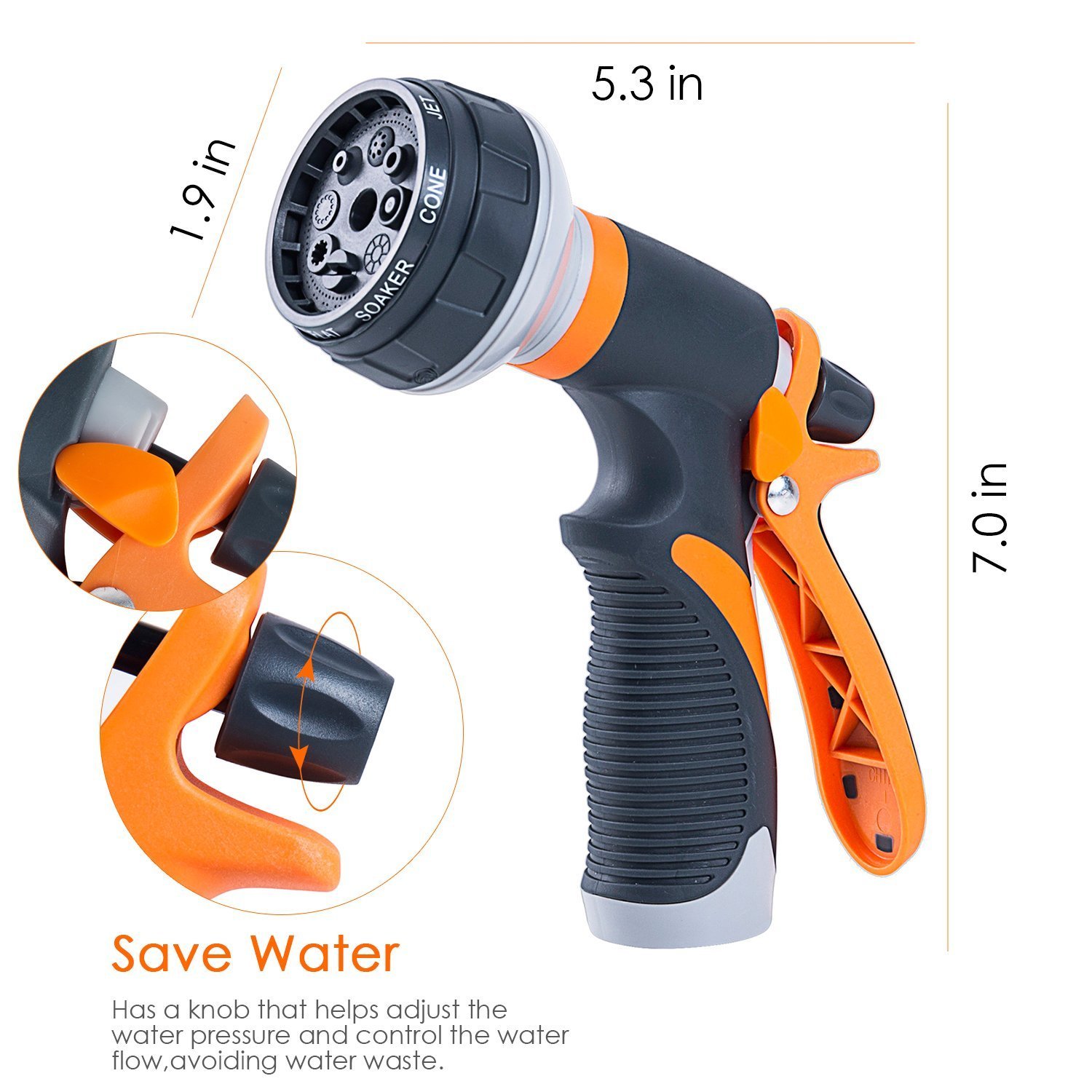 Garden Hose Nozzle Water Nozzle,VIEE Sprayer with Heavy Duty 8 Adjustable Watering Patterns, Slip and Shock Resistant for Ideal Watering Plants, Cleaning, Car Wash and Pets Shower