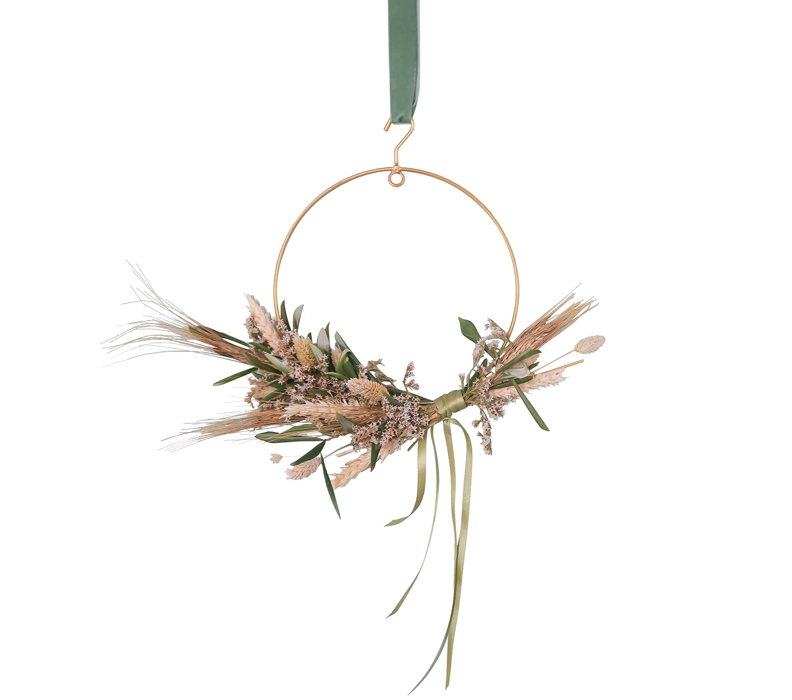 BloomPost BloomRing DIY - Handpicked Dried Flowers with Metal Ring and Satin Ribbon - Green - Designed by Our Professional Florists - Unique Letterbox Gift (L084)