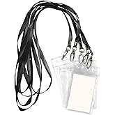 Lanyard with ID Holder 50 Pcs Waterproof Name Tag Vertical Badge ID Card Holders ID Pass Holder and 50 Pcs Flat Neck Black Lanyards Swivel Hook