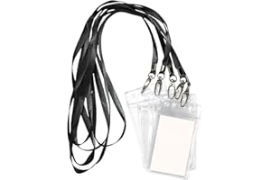 BIRD FIY Lanyard with ID Holder 50 Pcs Waterproof Name Tag Vertical Badge ID Card Holders ID Pass Holder and 50 Pcs Flat Neck Black Lanyards Swivel Hook