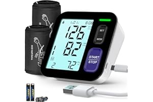 AQESO Blood Pressure Machine Upper Arm, 2 Size Cuffs Fit Arms from Medium 9"-17" to Extra Large XL Cuff 13"-21", Accurate Automatic Digital BP Monitor Home Use, Large Backlit LCD, BP Cuff with 2-User Mode
