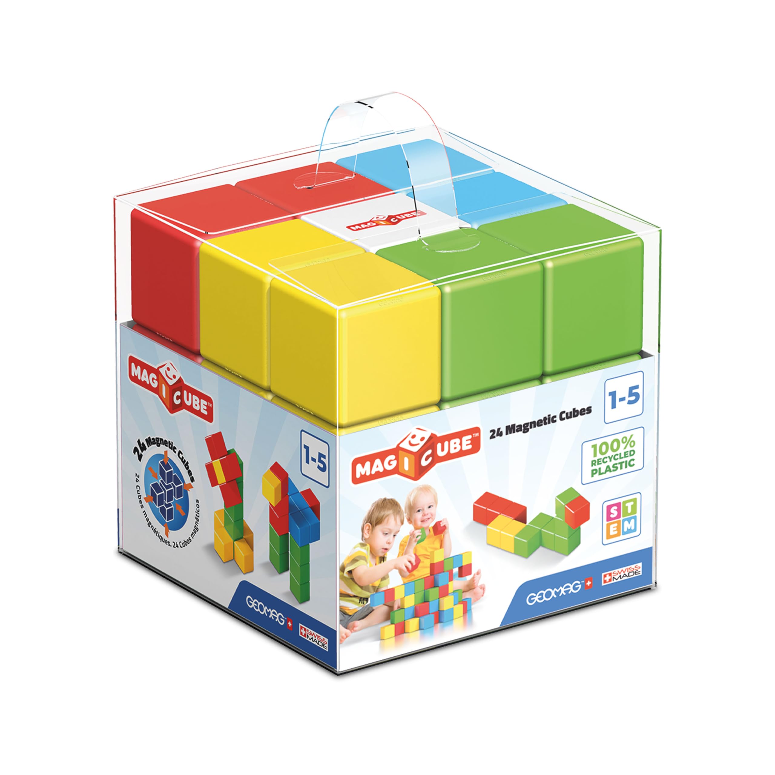 GEOMAG Magicube 56 Green | Magnetic Toys | Toddler Magnets | STEM-endorsed Educational Building Cube Set for Creativity and Early Learning Fun | Swiss-made | 24 pieces |Ages 1-5