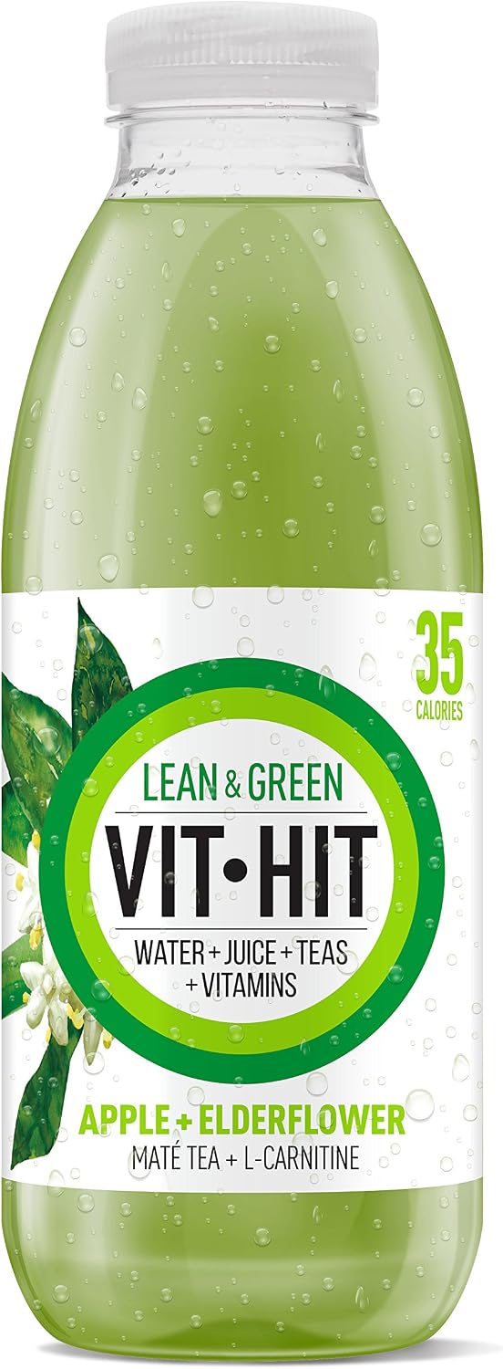 VIT HIT Lean & Green - 12 x Apple + Elderflower + Mate Tea + L-Carnitine, 500 ml (Pack of 12)