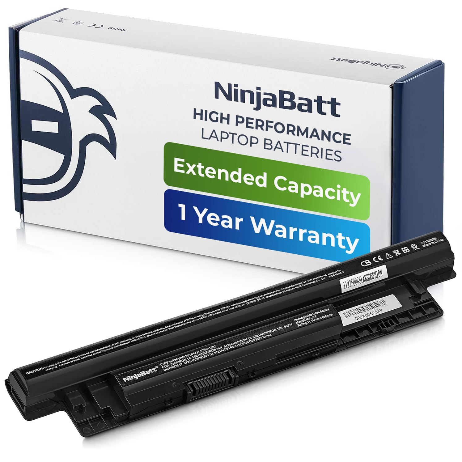 NinjaBatt Battery for Dell MR90Y XCMRD Inspiron 3521 15-3521 15R-5537 15-3531 15R-5521 15-3537 15-3542 17-3721 17R-5721 3531 5421 Latitude 3440 3540 312-1387 4DMNG V8VNT FW1MN - 6 Cells/4400mAh