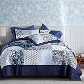 Wistown Cotton Bedspread Bedding Coverlet Quilt Sets, 3 Pieces Reversible Vintage Patchwork Floral Bedspread comforters (Blue Paisley, Queen)