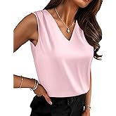 Zeagoo Women's Silk Satin Camisole Tank Tops V Neck Pleated Dressy Casual Sleeveless Blouses Summer Business Work Shirts