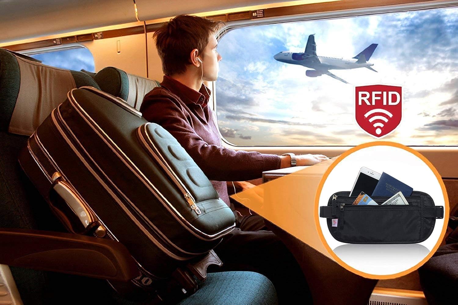  | RFID Blocking Travel Wallet - Money Belt & Passport Holder, Waist Pack for Women Men - Black | Travel Wallets