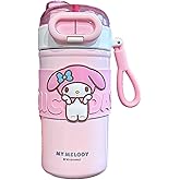 Many Rainbows Melody Stainless Steel Insulated Water Bottle with Carrying Loop (Spout & Straw) - 510ml, Pink