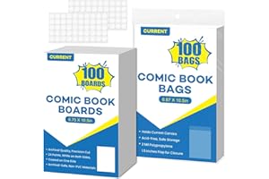 YIXANGDD 100 Pack Current Comic Book Bags and Boards, 6.87" x 10.5" Acid-Free Comic Book Sleeves, Clear Protector Sleeves for Comics (100 Comic Book Bags+100 Comic Book Boards)