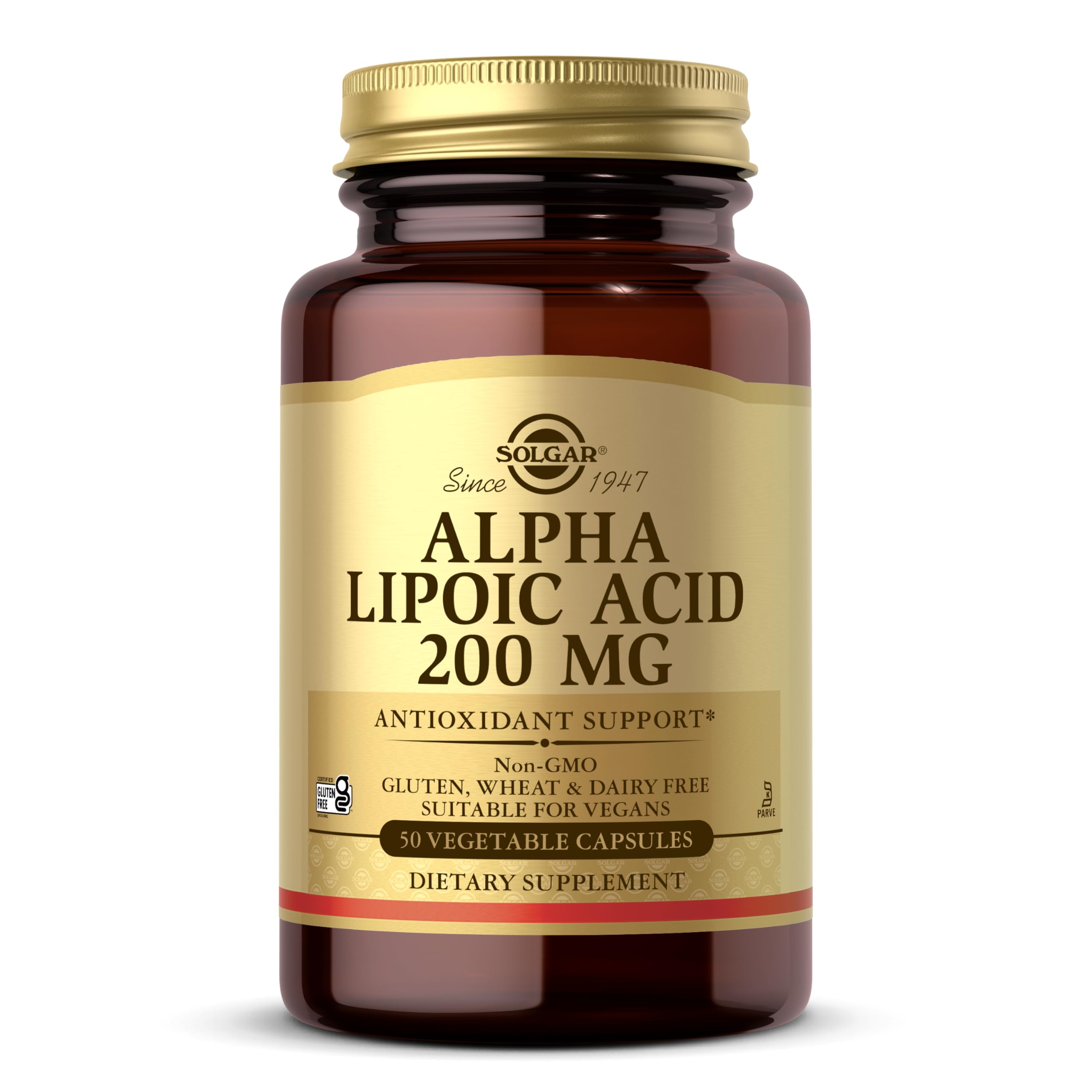 Solgar Alpha Lipoic Acid 200 mg Vegetable Capsules - Food Supplement, Pack of 50 - Antioxidants - Vegan, Gluten Free