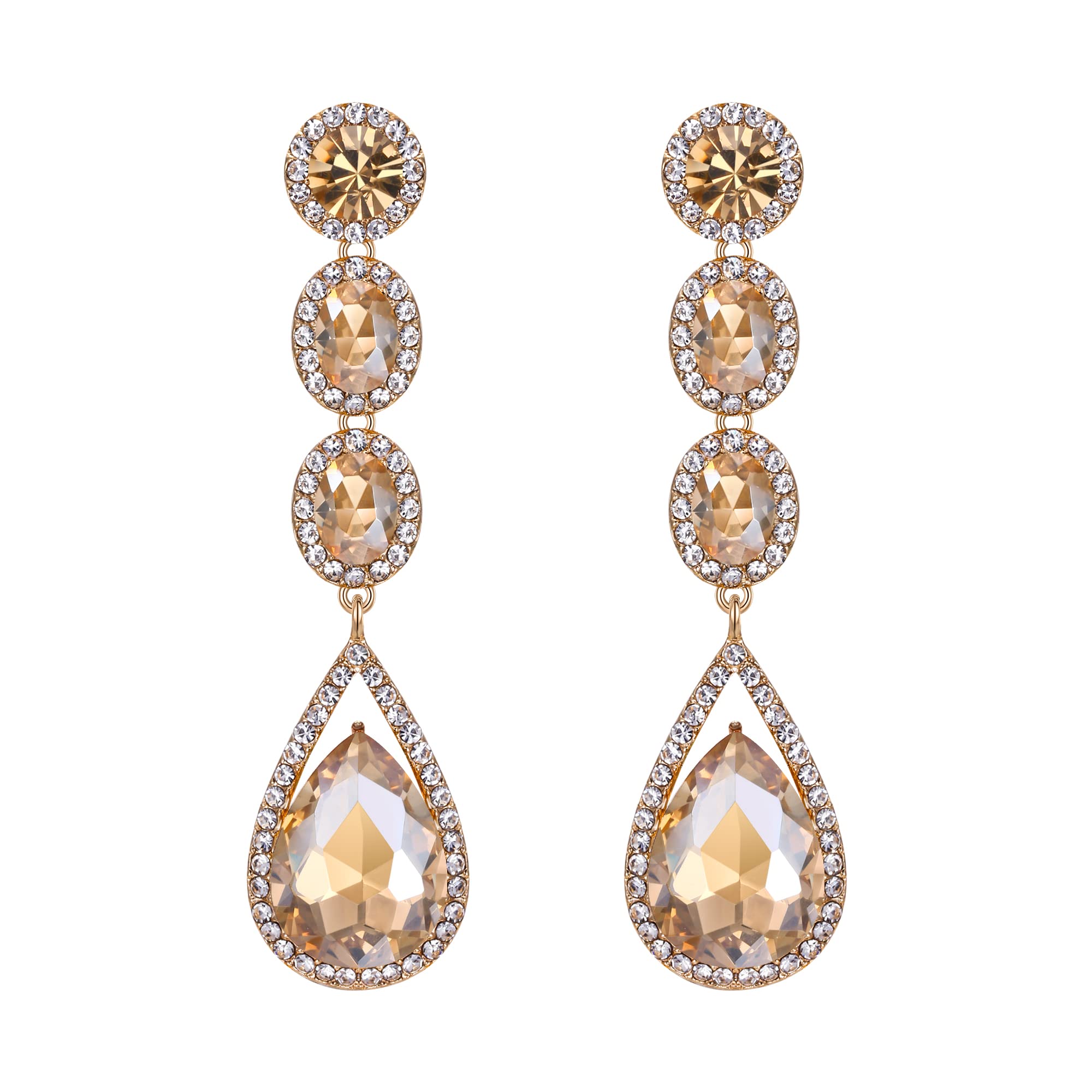 EVER FAITH Bridal Rhinestone Teardrop Dangle Earrings, Wedding Crystal Drop Pierced Earring for Women Girls Brown