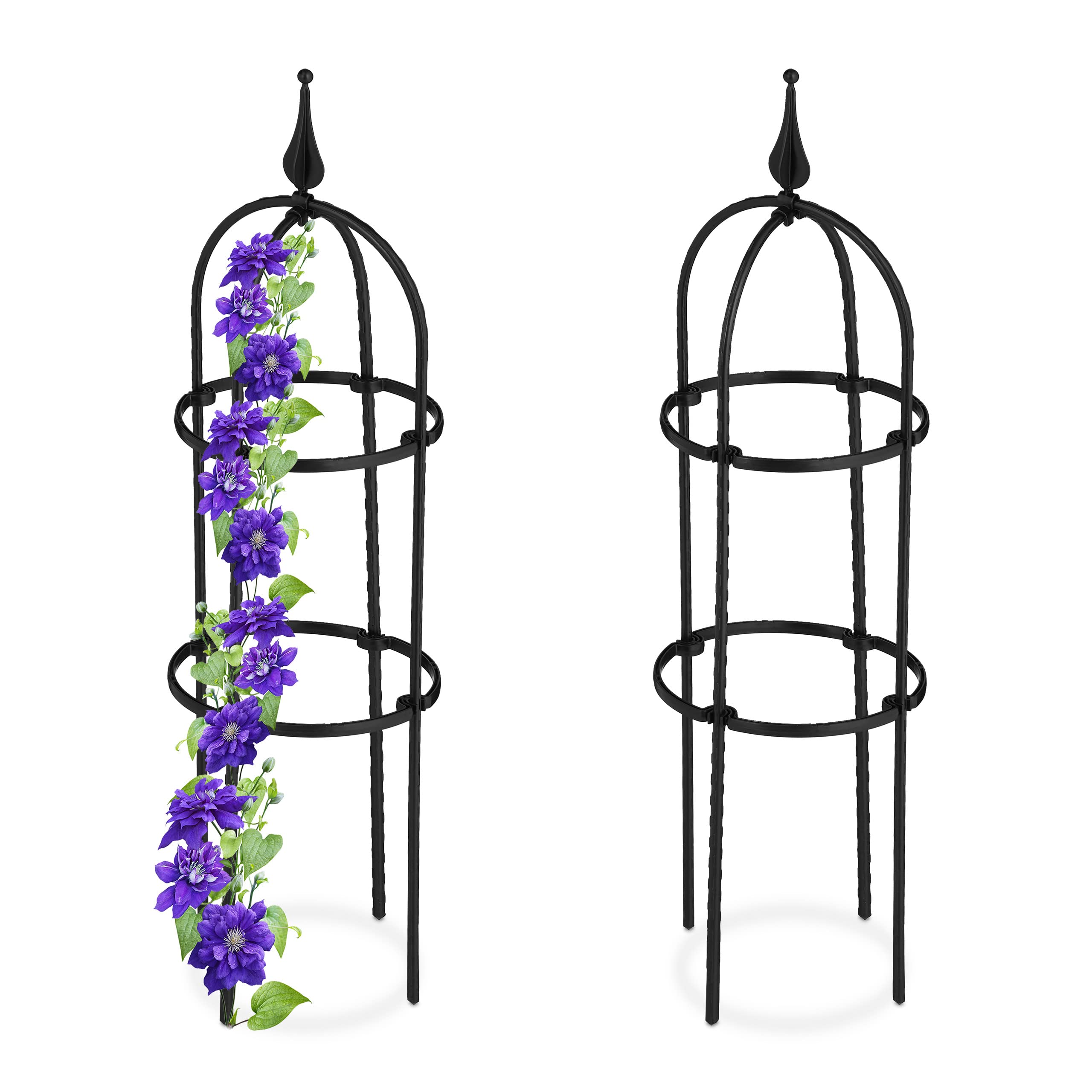 Relaxdays Garden Obelisk, Set of 2, 70 cm Tall, Support for Climbing Plants, Free-Standing, Rose Cage, Metal, Black