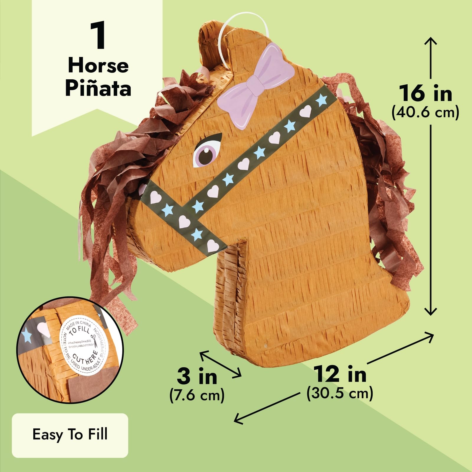 BLUE PANDA Horse Pinata - Small 12 x 16 x 3 in Brown & Pink Paper - Farm & Western Pinata for Horse Party & Pony Birthday Decorations