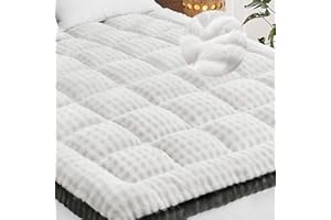 Cymula Queen Mattress Topper Fleece Bubble Pillow Top Mattress Pad Cover for Back Pain Faux Fur Extra Thick Mattress Protector Soft with Fluffy Down Alternative, 8-21" Deep Pocket, White