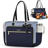 LOVEVOOK Lunch Bag, Tote Bag for Women with Insulated Lunch Compartment & Cup Holder, Insulated Lunch Bag Fit 15.6 Inch Laptop, Water Resistant Large Capacity Work Tote for Teacher, Nurse, Office