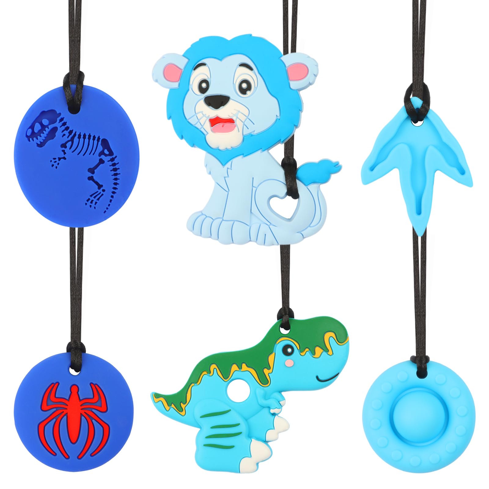 6PCS Sensory Chew Necklace, Biting Toys for Autistic Kids,Chewy Necklace Value Pack,Teether Toys for Children with Autism, ADHD,Safe, Durable, & Easy to Clean, Chew Necklaces for Sensory Kids (Navy)