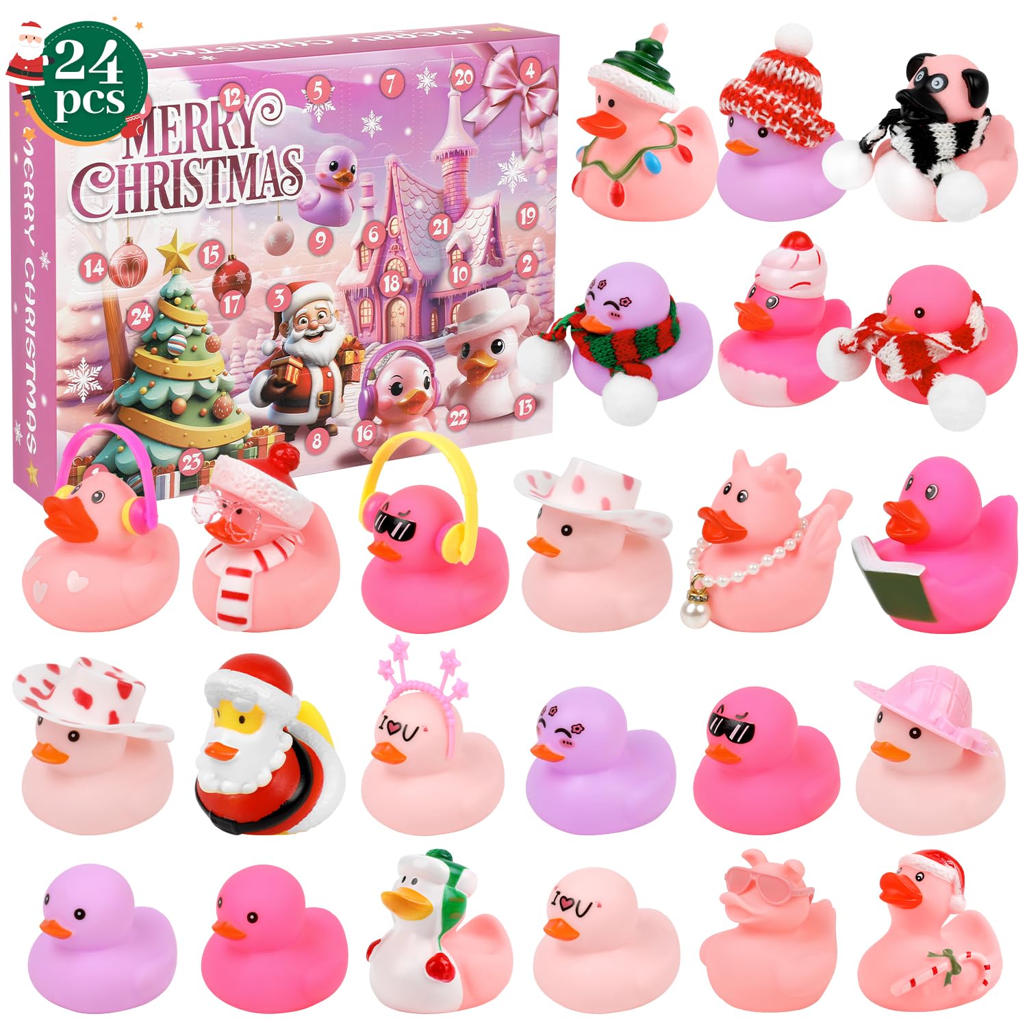JOFONY Advent Calendar 2025,Pink Rubber Duck Advent Calendar 2025,24 Days Christmas Countdown Gift with 24 Rubber Ducks Bath Toys for Toddler Boys Girls Xmas Gifts