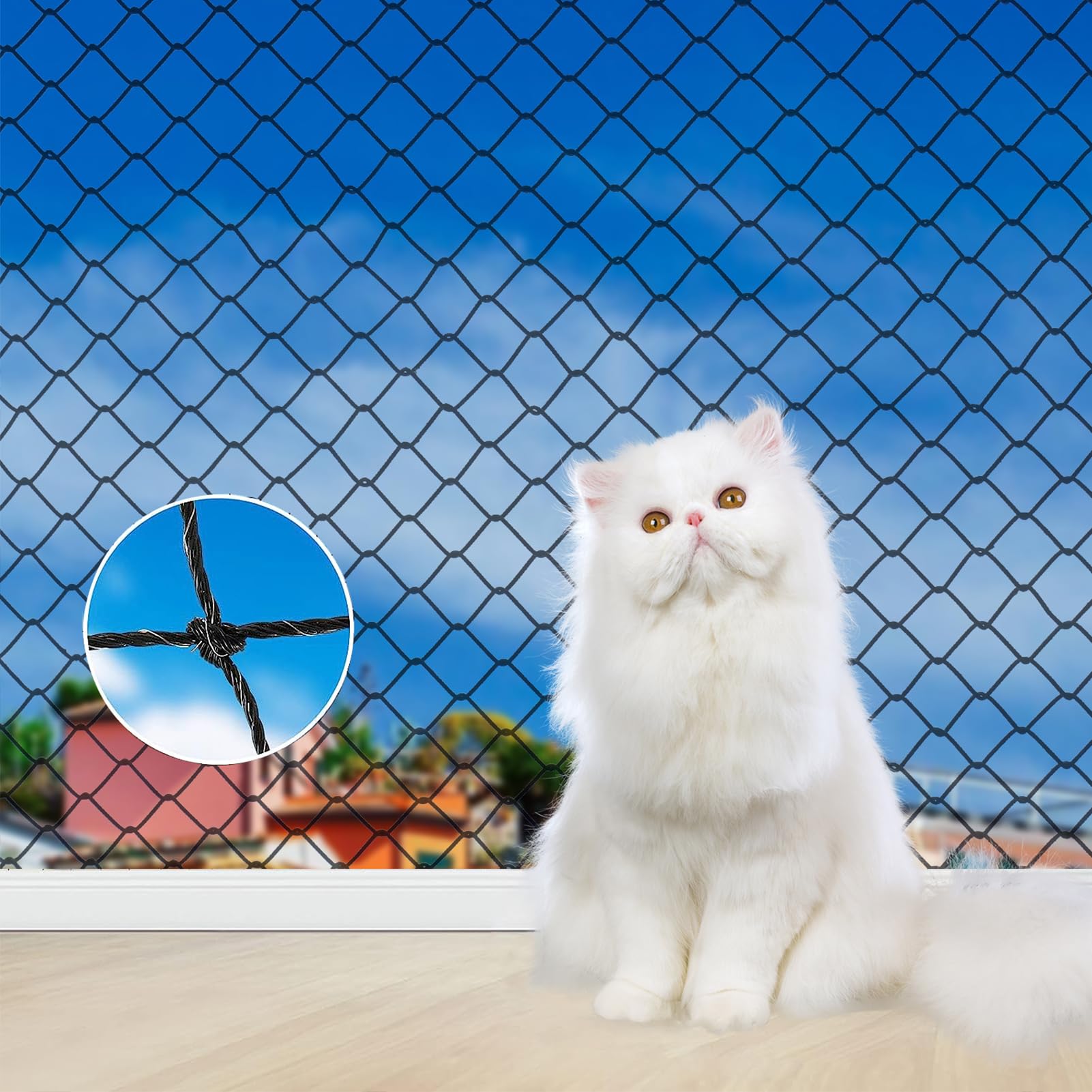 TOFFCAEA Reinforced Cat Net with Transparent Wire, Cat Net Window, Balcony Net for Cats, Balcony Net for Balconies, Terraces, Windows (6 x 3 m)