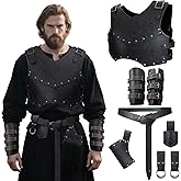 MDJWIANJ Men Renaissance Medieval Viking Leather Chest Accessories Armor Set, Adjustable Ren Faire Knight Vest Armour Set