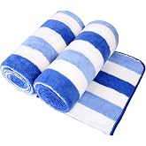 JML Bath Towels Set with Loop, 2 Pack, 30" x 60", Cabana Stripe Blue | Lint Free, Oversized, Soft, Super Absorbent, Fast Drying, Microfiber Towel for Shower, Sauna, Gym, Sports, Fitness, Yoga