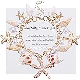 Kvekstio Shell Starfish Bracelet for Women, Summer Beach Jewelry with Seashells, Conch & Faux Pearls, Adjustable Coastal Charm Bracelet, Ocean Themed Accessory, Hawaiian Vacation Gift Jewelry