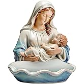 Lineshading Our Lady of Grace Statue Virgin Mary Keepsake Rosary Holder, 5" Blessed Mother Statues, Resin Relic, Catholic Gifts for Women Religious Home Decor (Blue & White)