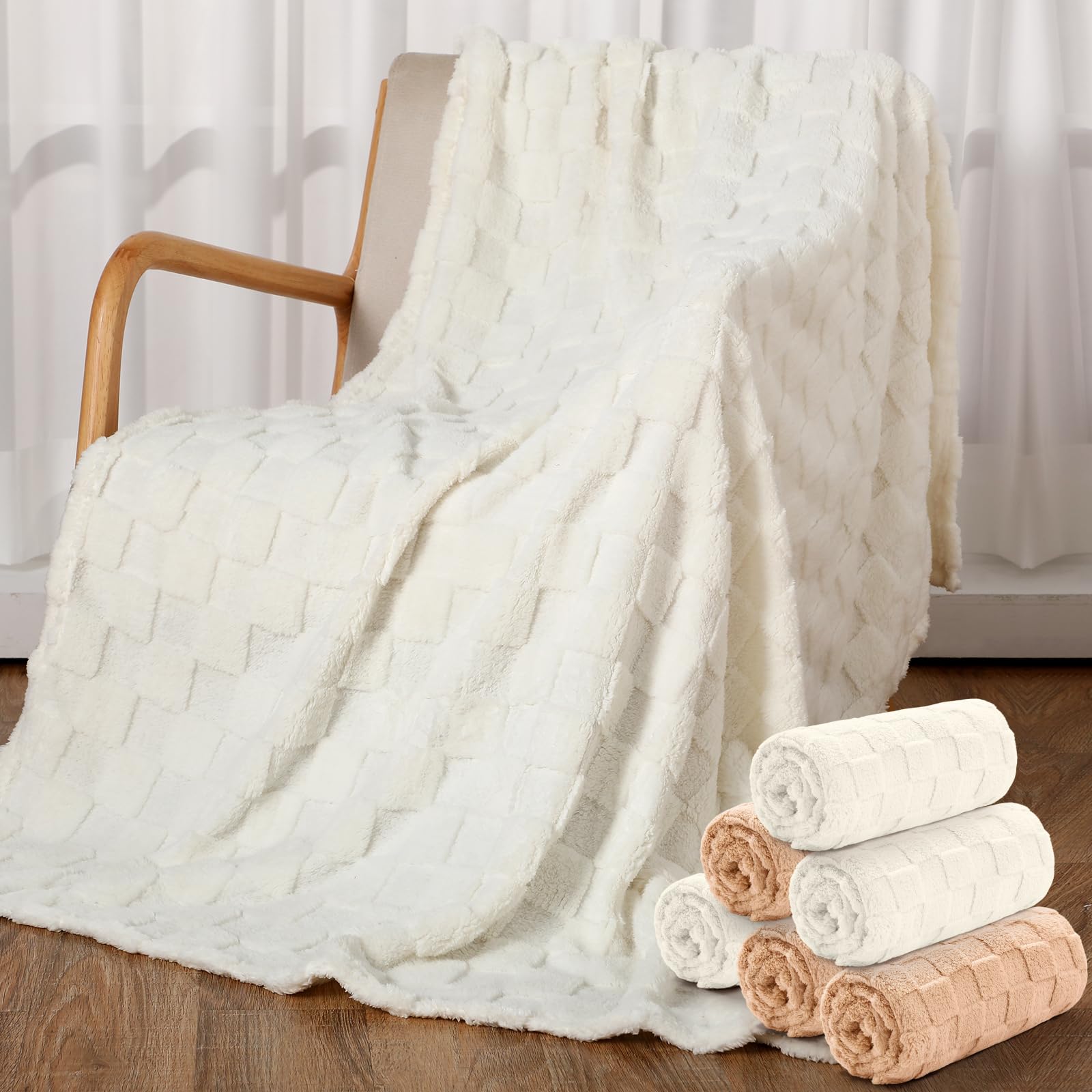 Photo 1 of **Missing Parts - Only one blanket**

Buryeah 6 Pack Fleece Throw Blankets Bulk, 50 x 60 Inches Soft 3D Checkered Flannel Blankets for Couch Sofa Bed Warm Sleepover for Homeless Gifts (Beige,White)