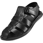 Moodeng Men's Leather Sandals Wide Toe Box Sport Sandals Lightweight Slip-on Slippers for Casual Outdoor Summer Walking​