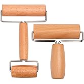 Whaline Wood Pastry Pizza Roller 2 Pieces Non Stick Wooden Rolling Pin for Home, Kitchen Baking Cooking Easy to Handle (T-Map