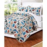 The Lakeside Collection Twin 2-Piece Campsite Quilt Set | Easy care retro camping-themed quilted bedspread set includes comforter and sham