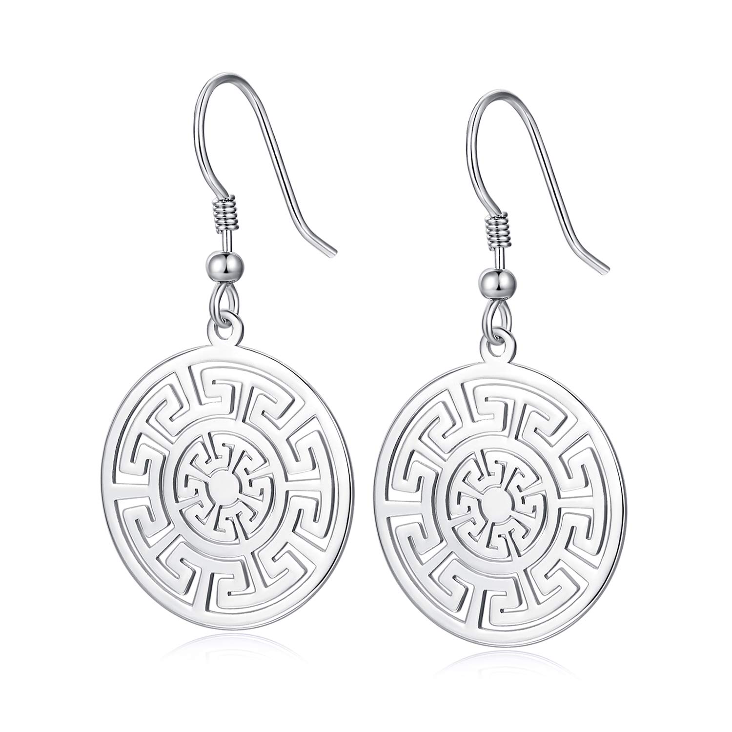 925 Sterling Silver Dangle Earrings Mysterious Hollow Round Disc Earrings for Women Girls Fish Hook Drop Earrings