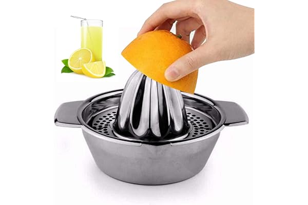 Stainless Steel Lemon Squeezer Citrus Juicer Handheld Press Orange Juice Squeezing Tool with Bowl Storage Container