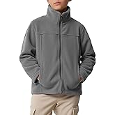 Haloumoning Boys Zip Up Fleece Jacket Kids Lightweight Outerwear Long Sleeve Mock Neck Coat with Pockets 5-14Y