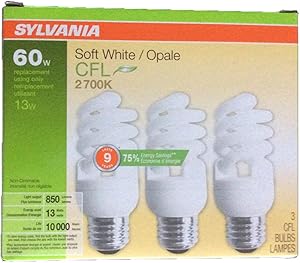 SYLVANIA General Lighting 26371 Sylvania CFL Light Bulb, 2700K, 3 Count