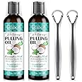 Coconut Pulling Oil - Ayurvedic Mint Oil Pulling Mouthwash with Tongue Scraper | Natural Essential Oils for Fresh Breath, Teeth Whitening & Healthy Gums | Alcohol-Free 8 Fl. Oz 2Pack