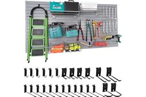FRAYSCENT Slat Wall Paneling with 26 Slatwall Hooks, 4' x8' Slatwall Panels with Slatwall Accessories, Garage Slatwall PVC Wall Panels Grey Slat Wall Garage Organizer Storage Wall Mounted Slat Board, Mens Gift