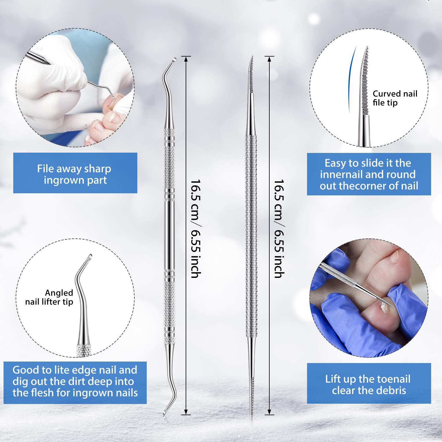 15 Pieces Ingrown Toenail Tools Stainless Steel Foot Nail Tools, Include Toenail File and Lifter, Nail Clipper, Cuticle Cutters, Cuticle Pusher and Manicure Pedicure Tools for Ingrown and Thick Nail: Beauty