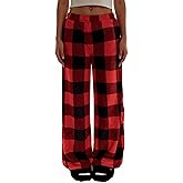 IYOWEL Womens Plush Plaid Pajama Pants Cute Flannel Checkered Lounge Pants with Pockets Fall Winter Warm Pj Bottoms