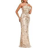 dasmzper Women's One Shoulder Sequin Evening Gown &ndash; Formal Maxi Dress for Wedding Guest, Prom, Cocktail
