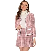 Allegra K Business Suit Set for Women's 2 Piece Outfits Plaid Tweed Easter Short Blazer Jacket and Skirt Sets