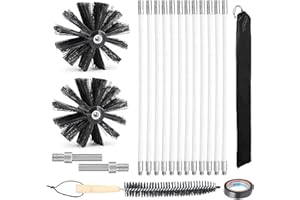 LIGEAROW 20FT Chimney Sweep Kit, Chimney Cleaning Kit Chimney Cleaner Air Duct Cleaning Kit Dryer Lint Brush Vent Cleaner Chimney Cleaning Brush Dryer Vent Cleaner Kit with 15 Flexible Rods, 7.8'' Brush Heads