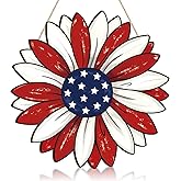 Wooden 4th of July Decoration Door Wreath for Front Door Sign Star Wall Signs, Independence Day Patriotic Day Wreath Welcome Memorial Day Hanging for Home Wall Decor Party Outdoor Indoor Flower