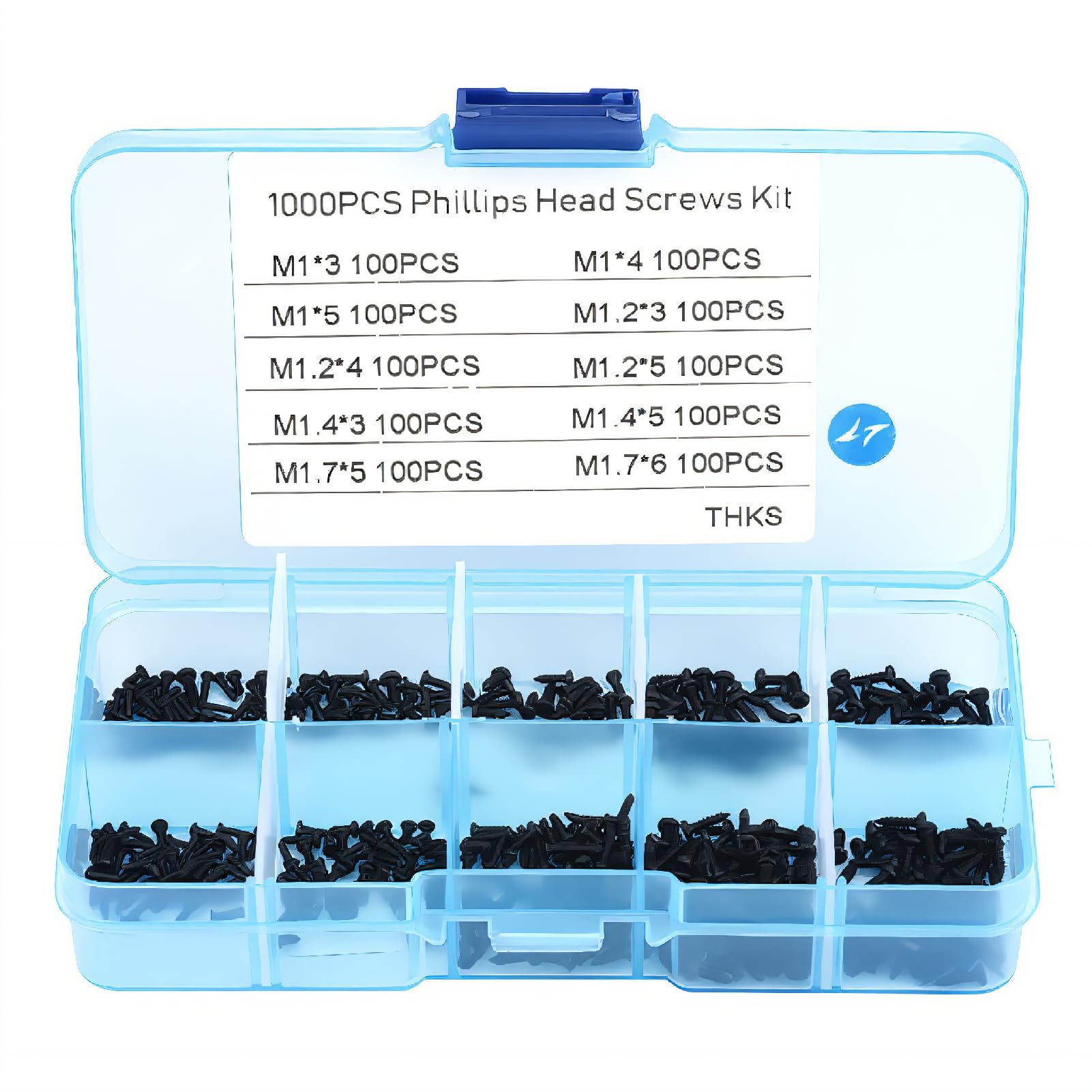 ASHATA Small Screws Assortment Kit, 1000Pcs 10 Kinds M1 M1.2 M1.4 M1.7 Phillips Head Self-Tapping Electronic Screws
